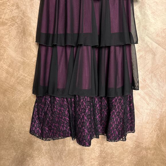 Jodi Kristopher Sleeveless Layered Tiered Dress Floral Lace Mesh Empire Waist - Picture 4 of 8